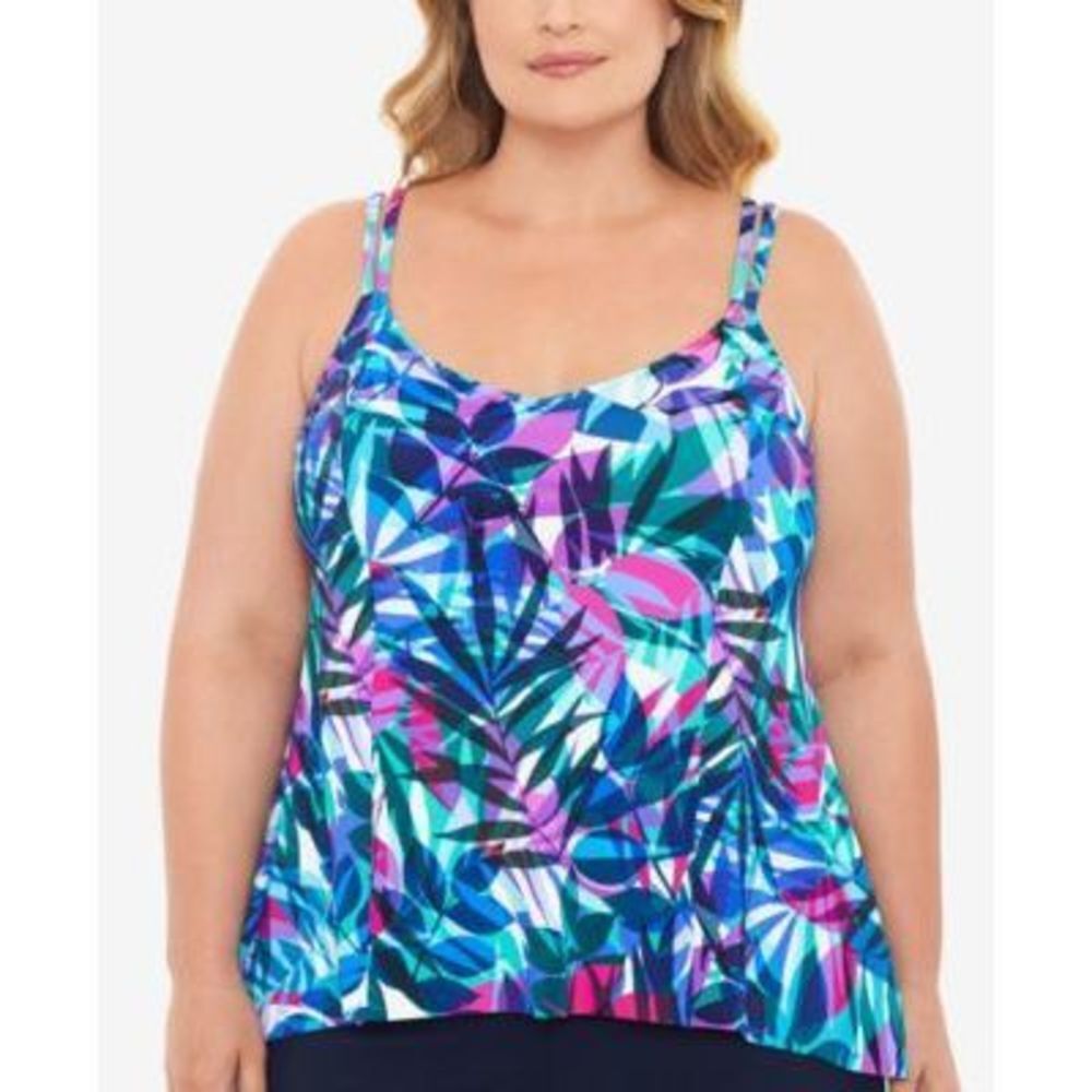Swim Solutions Plus Size Princess-Seam High-Low Tankini Top Swimsuit 22W